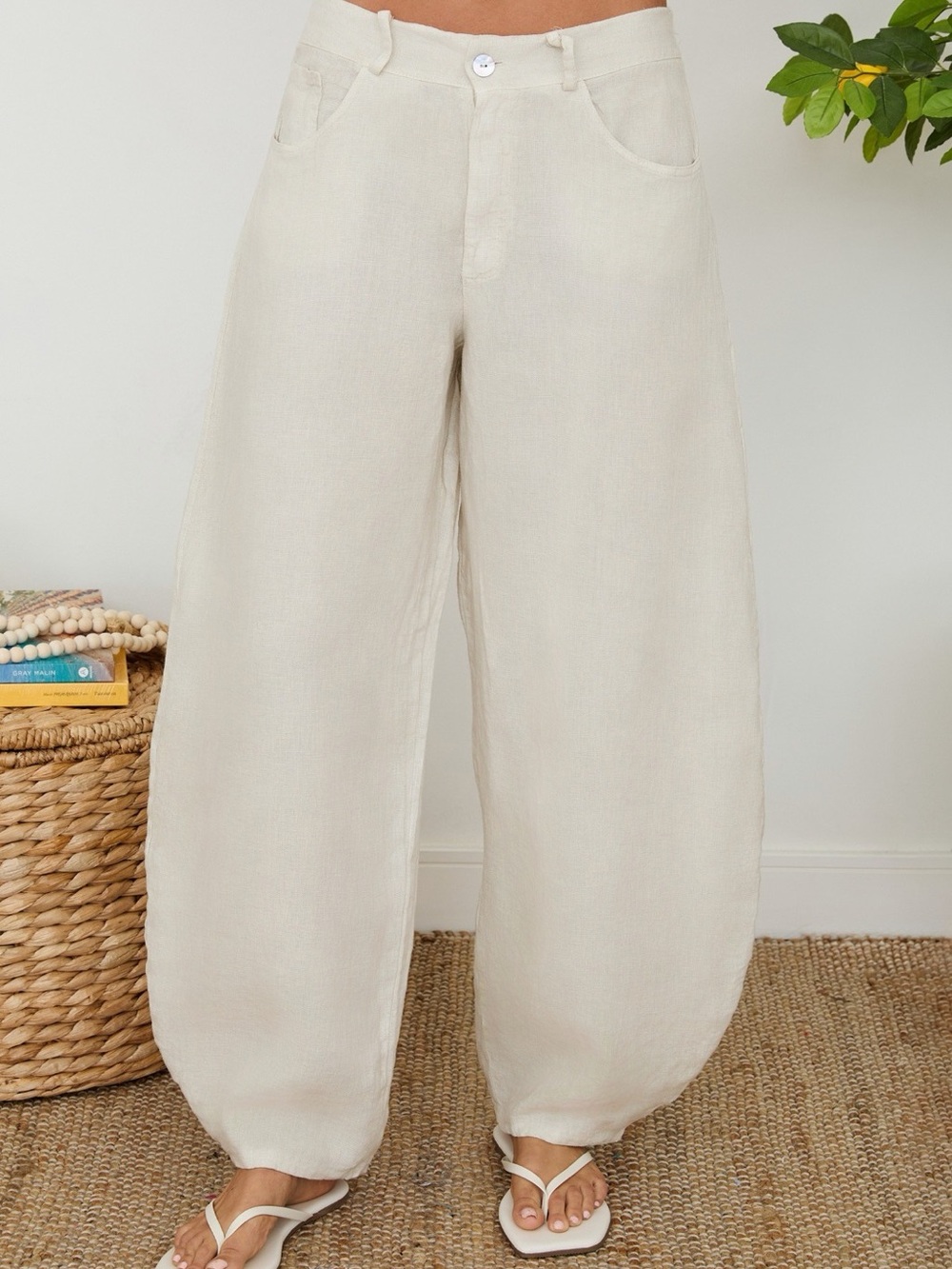 (155163/E11441-CML) LINEN BARREL PANTS - Picture 7 of 7